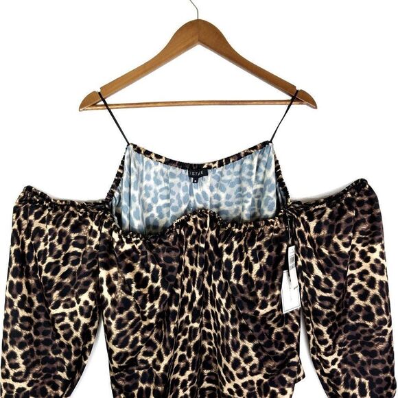 1.State Luxe Animal Satin Off Shoulder 3/4 Sleeve Top - Picture 4 of 9